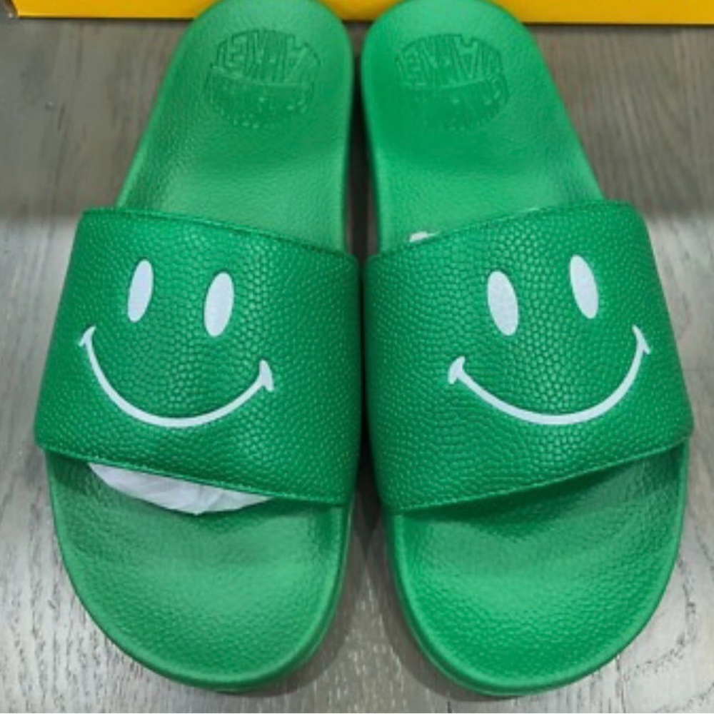 Chinatown Market Green White Smile Slides Men's Size 12 Sandal flip flops